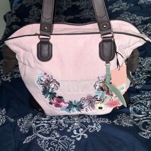 Juicy Couture Light Pink Tote with Floral Embroidery (retro bloom )